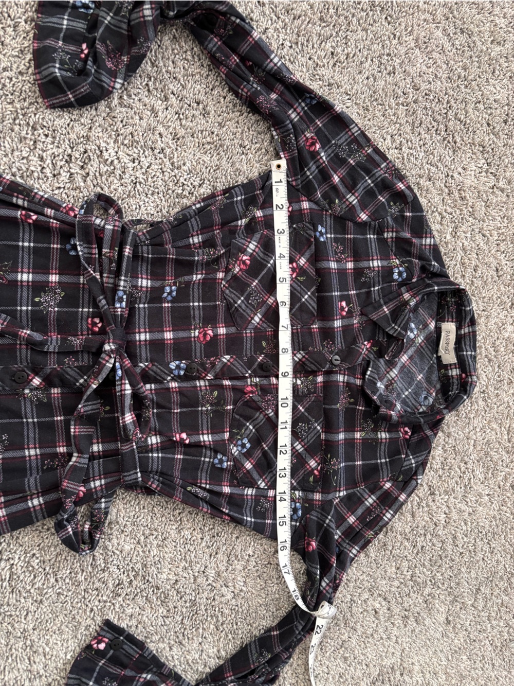Passport Plaid Floral Dark Cottagecore Tie Waist Button Tunic Shirt/Dress Size S - Picture 9 of 11